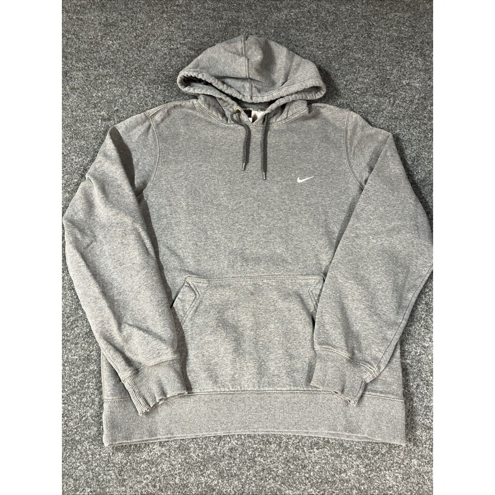 Nike Hoodie Mens L Grey Embroidered Swoosh Pullover Fleece Sweatshirt